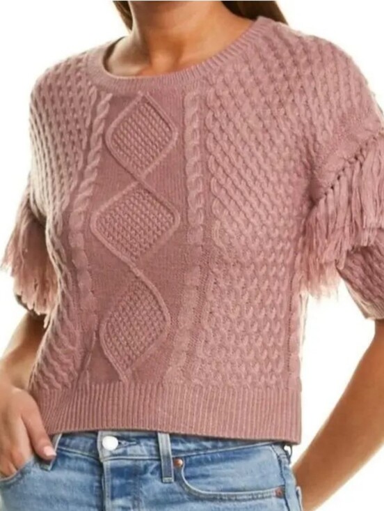 BB Dakota Sweaters - BB Dakota madden Fringe Out Dusty Rose Cable Knit Short Sleeve Sleeve Sweater L